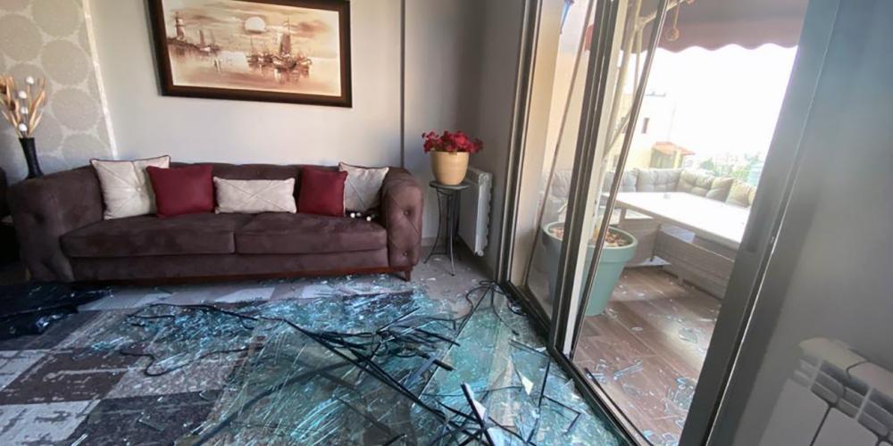 A view of the double-glassed door that shattered and crashed down on 7-year-old James in Beirut, Lebanon, after an explosion on Aug. 4, 2020. Family photo / Adventist Mission