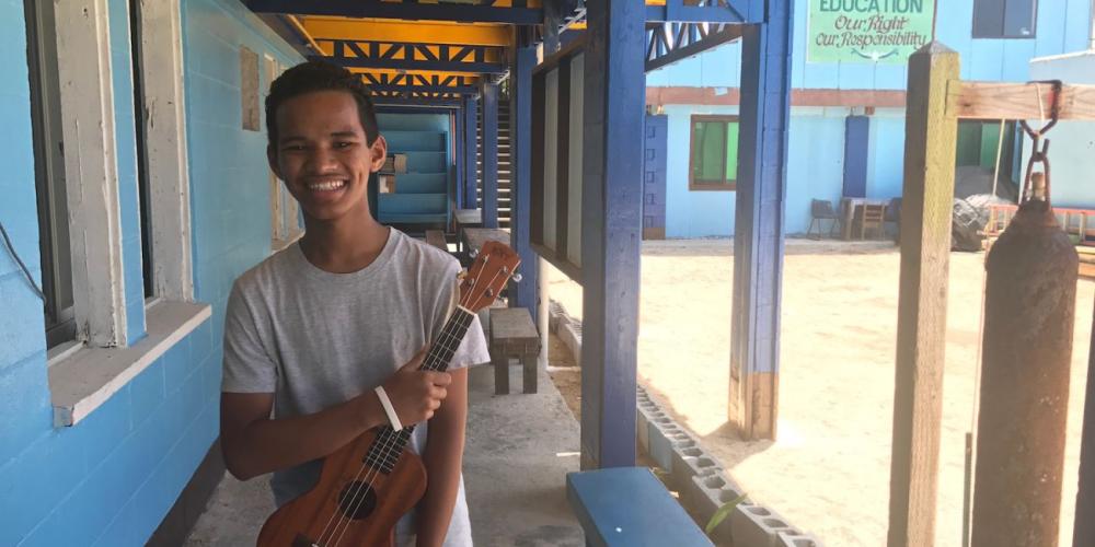 Lucky Laik, 15, meeting with Adventist Mission this week at the Ebeye Seventh-day Adventist School on Ebeye Island. (Andrew McChesney / Adventist Mission)