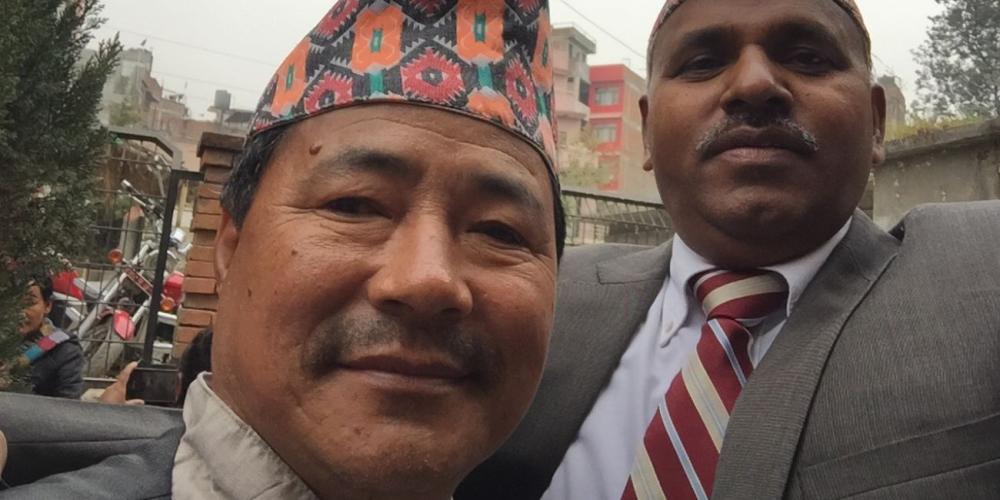 Man Bahadur Rai, left, with the story’s author, Wilson Measapogu, in Kathmandu, Nepal, in February 2018. (Photo courtesy of Wilson Measapogu)