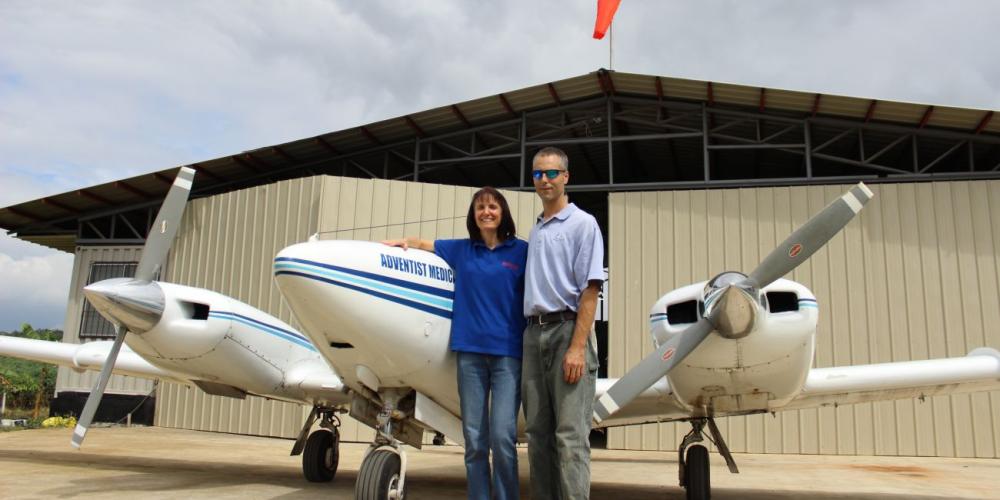 Dwayne Harris, 39, and his wife, Wendy, a missionary nurse whom he met in the Philippines, are the directors of Philippine Adventist Medical Aviation Services. (PAMAS)
