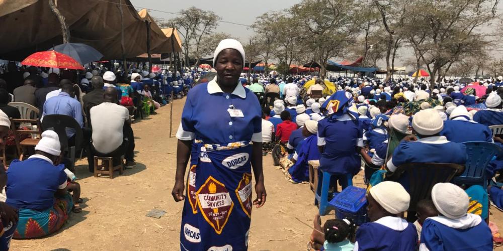 Ruth Jereh attending a Sabbath rally of Dorcas workers in Mazabuka, Zambia. (Andrew McChesney / Adventist Mission)