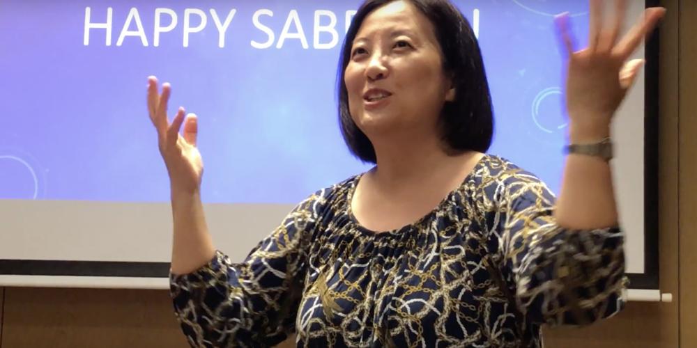 Joanne Kim sharing her angels story with fellow missionaries at Mission Institute, a three-week seminar that the Seventh-day Adventist Church's Institute of World Mission provides for missionaries, in Athens, Greece, in May 2018. (Karen Glassford)