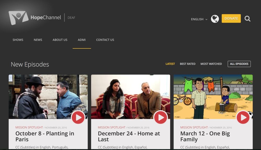 A screengrab from the homepage of the new online Hope Channel Deaf.