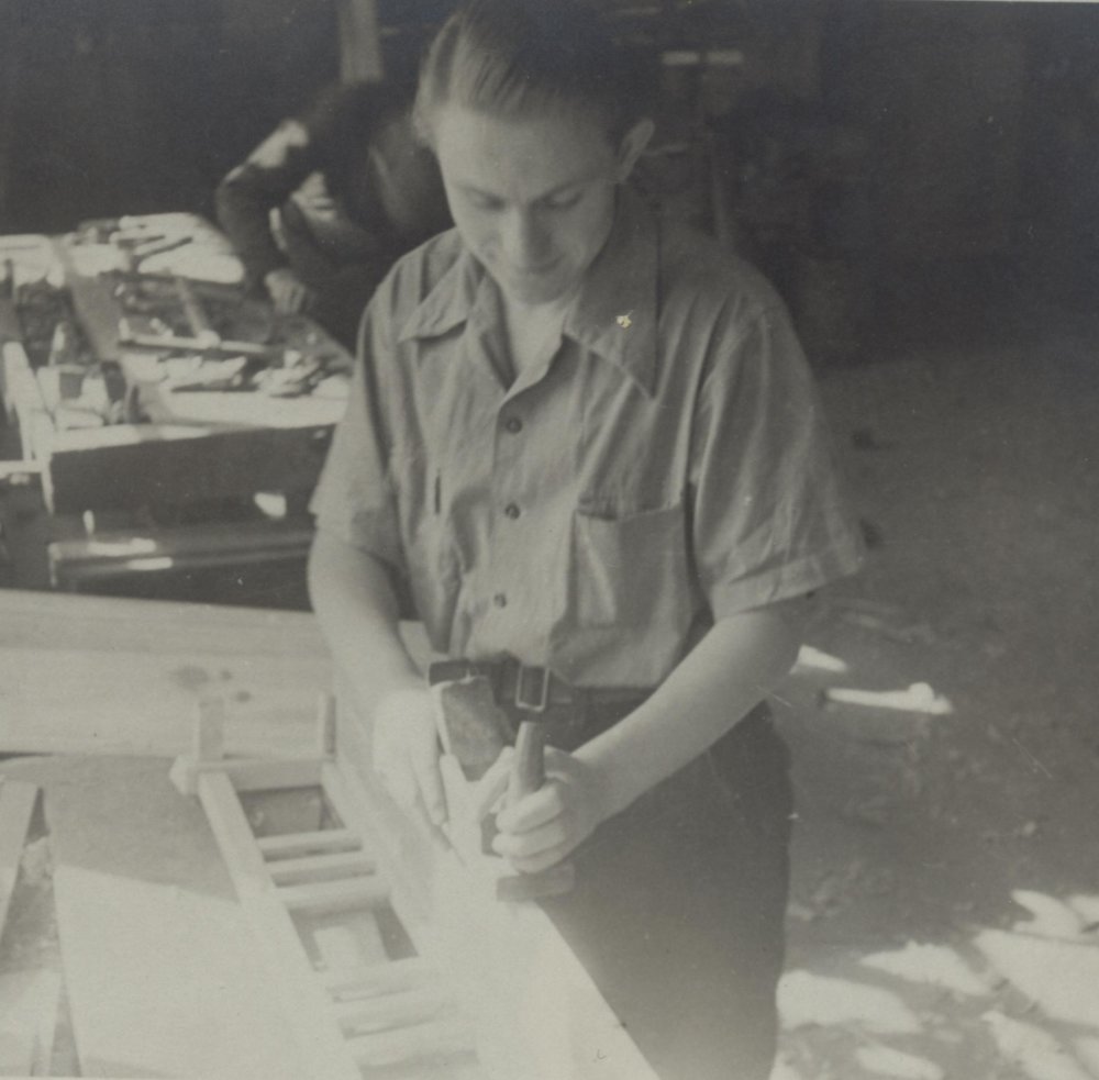 Fritz Hartmann working as a carpenter while studying at Friedensau.