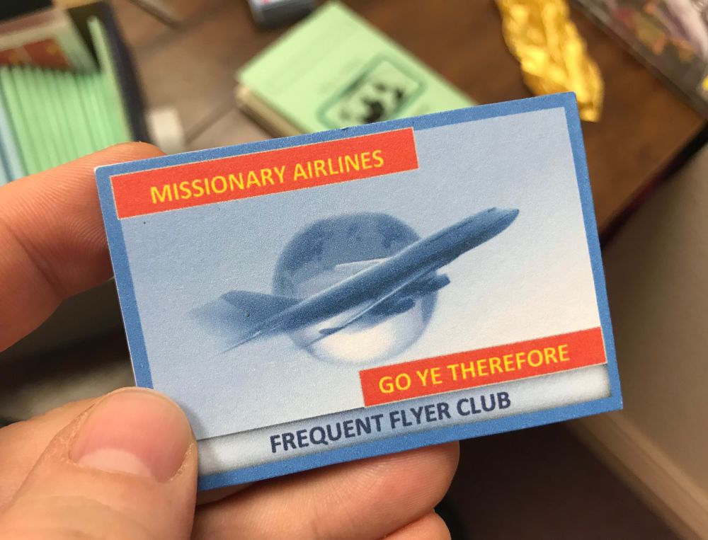 A frequent-flyer card for Missionary Airlines. 