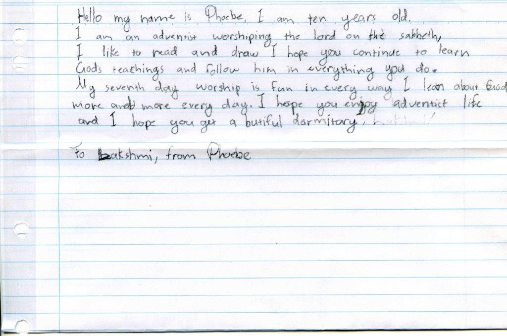 A letter from Phoebe to Lakshmi. Read Lakshmi’s story by clicking on the image. (The story will open in a new window.)