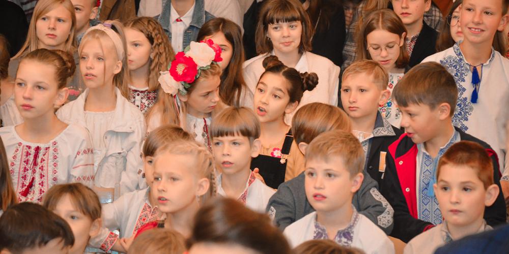Children participating in an event at a Seventh-day Adventist school in Lviv, Ukraine. A decade ago, the Seventh-day Adventist Church had just 14 schools in Russia, Ukraine, and other countries in the Euro-Asia Division, but today it has 77 elementary schools and high schools with 4,128 students. (ESD)